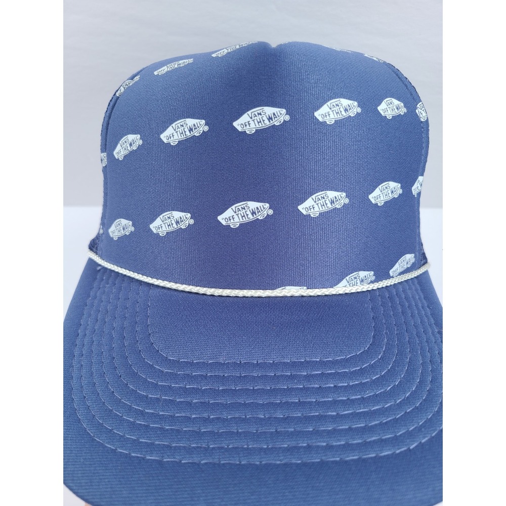 Vans Off The Wall Navy Blue Logo Print Trucker‎ Hat Snapback OTTO Cap Mens OSFM